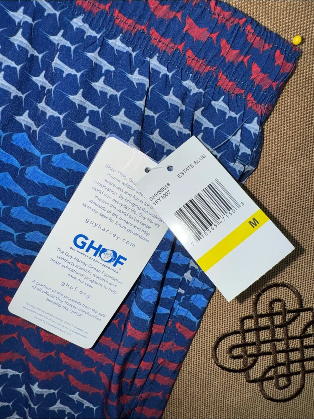 Guy Harvey NWT! Men's Mesh Inset Beachwear Swim Trunks In State Blue Size M